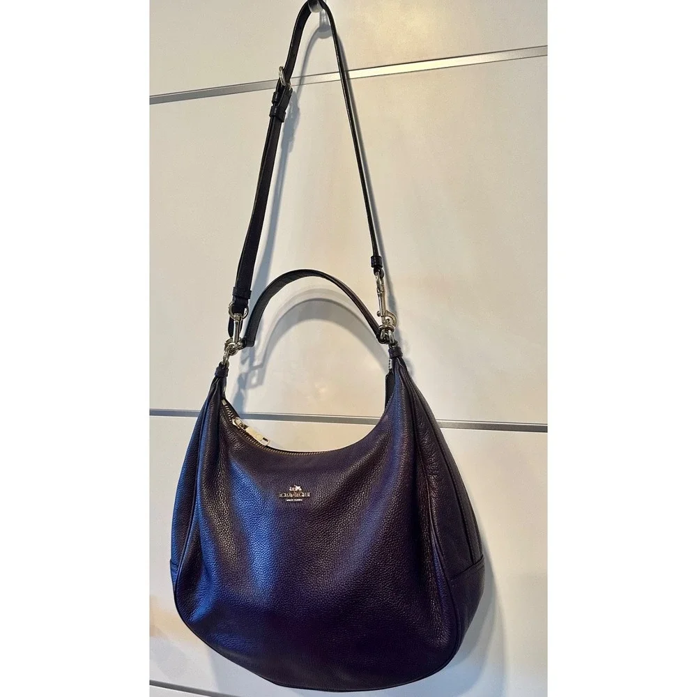 Coach F38259 Harley Large Purple Pebbled Leather Hobo Crossbody Bag Adjustable